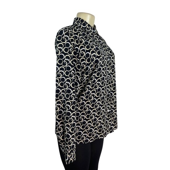 Meg Allen Black & White Circle Print Button-Up Blouse Long Sleeves Shirt Size M - Picture 3 of 8